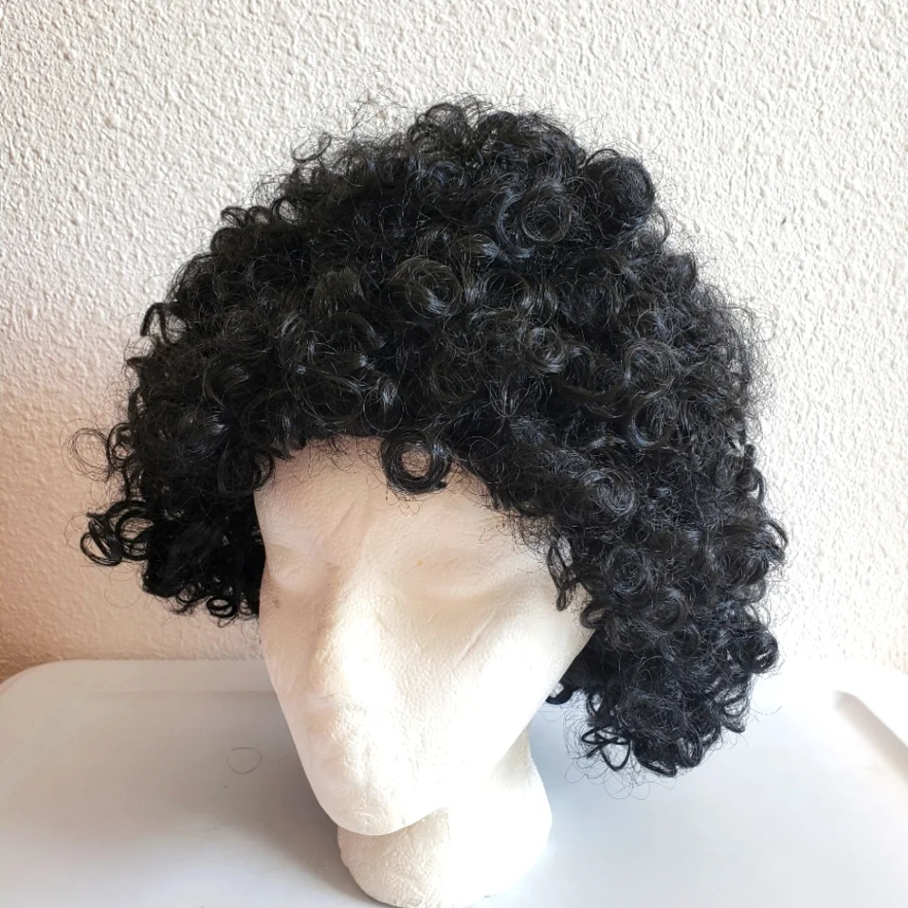 NWT Black Curly Wig Disco Afro Costume One Size Halloween